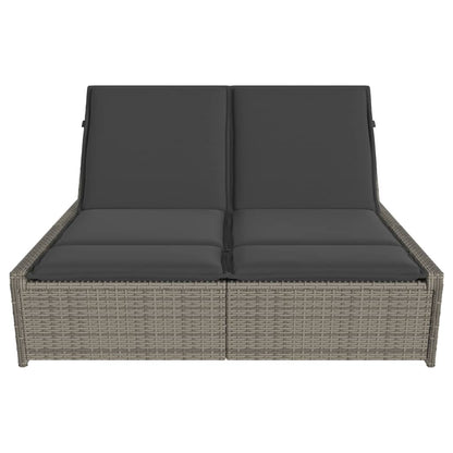 Doppel-Sonnenliege mit Kissen Grau Poly Rattan