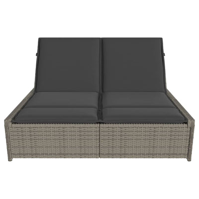 Doppel-Sonnenliege mit Kissen Grau Poly Rattan