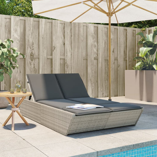 Doppel-Sonnenliege mit Kissen Hellgrau Poly Rattan