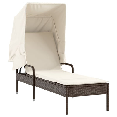 Sonnenliege mit Dach Braun Poly Rattan