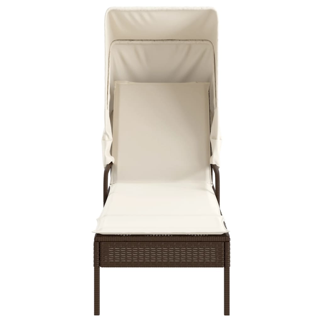 Sonnenliege mit Dach Braun Poly Rattan