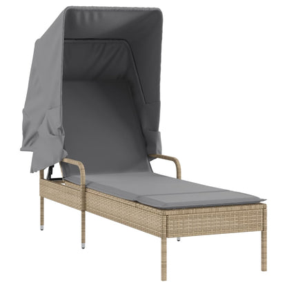 Sonnenliege mit Dach Beige Poly Rattan