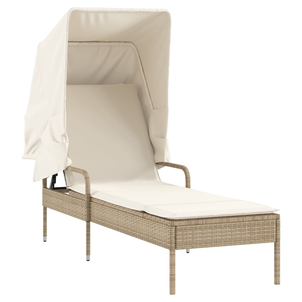 Sonnenliege mit Dach Beige Poly Rattan