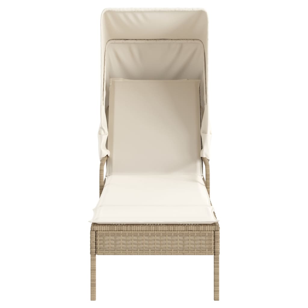 Sonnenliege mit Dach Beige Poly Rattan