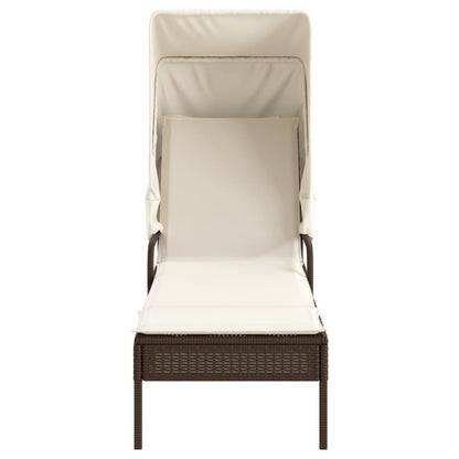 Sonnenliege mit Dach und Tisch Braun Poly Rattan