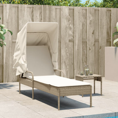 Sonnenliege mit Dach und Tisch Beige Poly Rattan