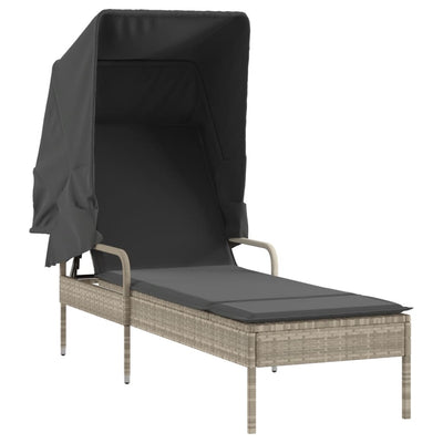 Sonnenliege mit Dach und Tisch Hellgrau Poly Rattan