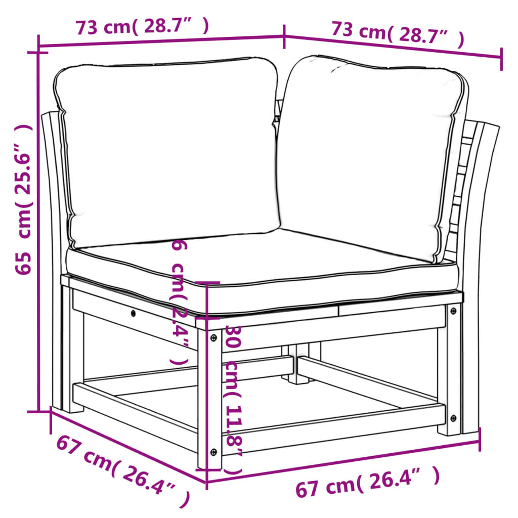 Garten-Ecksofa mit Kissen 73x73x65 cm Massivholz Akazie