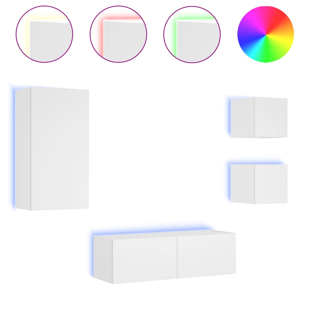 4-tlg. TV-Wohnwand mit LED-Leuchten Weiß