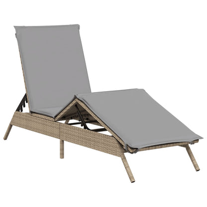 Sonnenliege mit Auflage Beige Poly Rattan