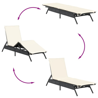 Sonnenliegen 2 Stk. mit Tisch Schwarz Poly Rattan