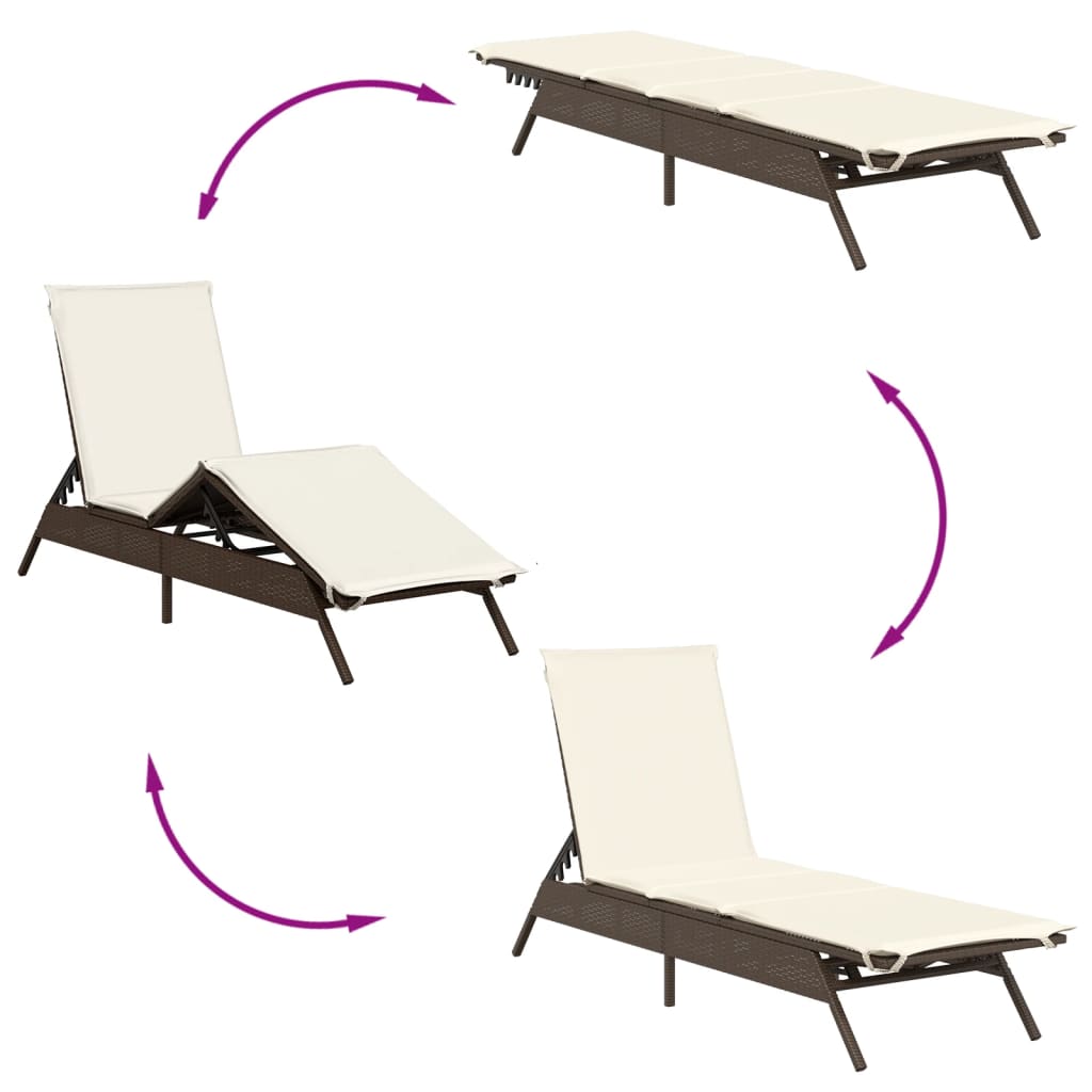 Sonnenliegen 2 Stk. mit Tisch Braun Poly Rattan