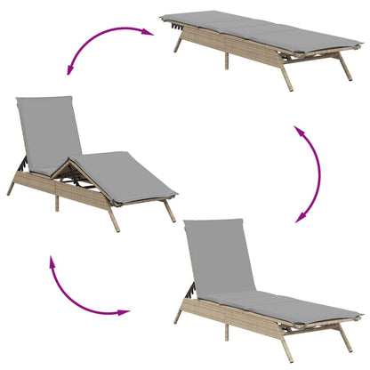 Sonnenliegen 2 Stk. mit Tisch Beige Poly Rattan