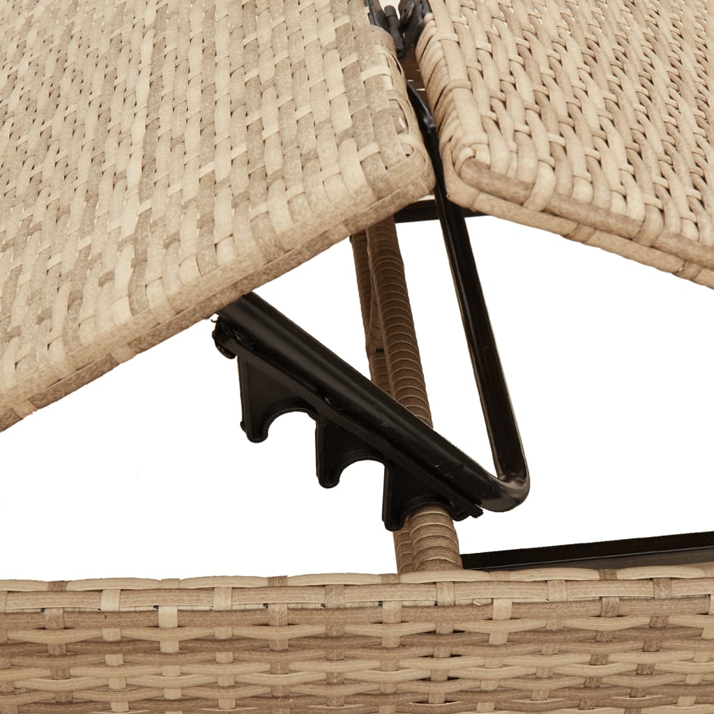 Sonnenliegen 2 Stk. mit Tisch Beige Poly Rattan