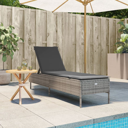 Sonnenliege mit Auflage Grau Poly Rattan