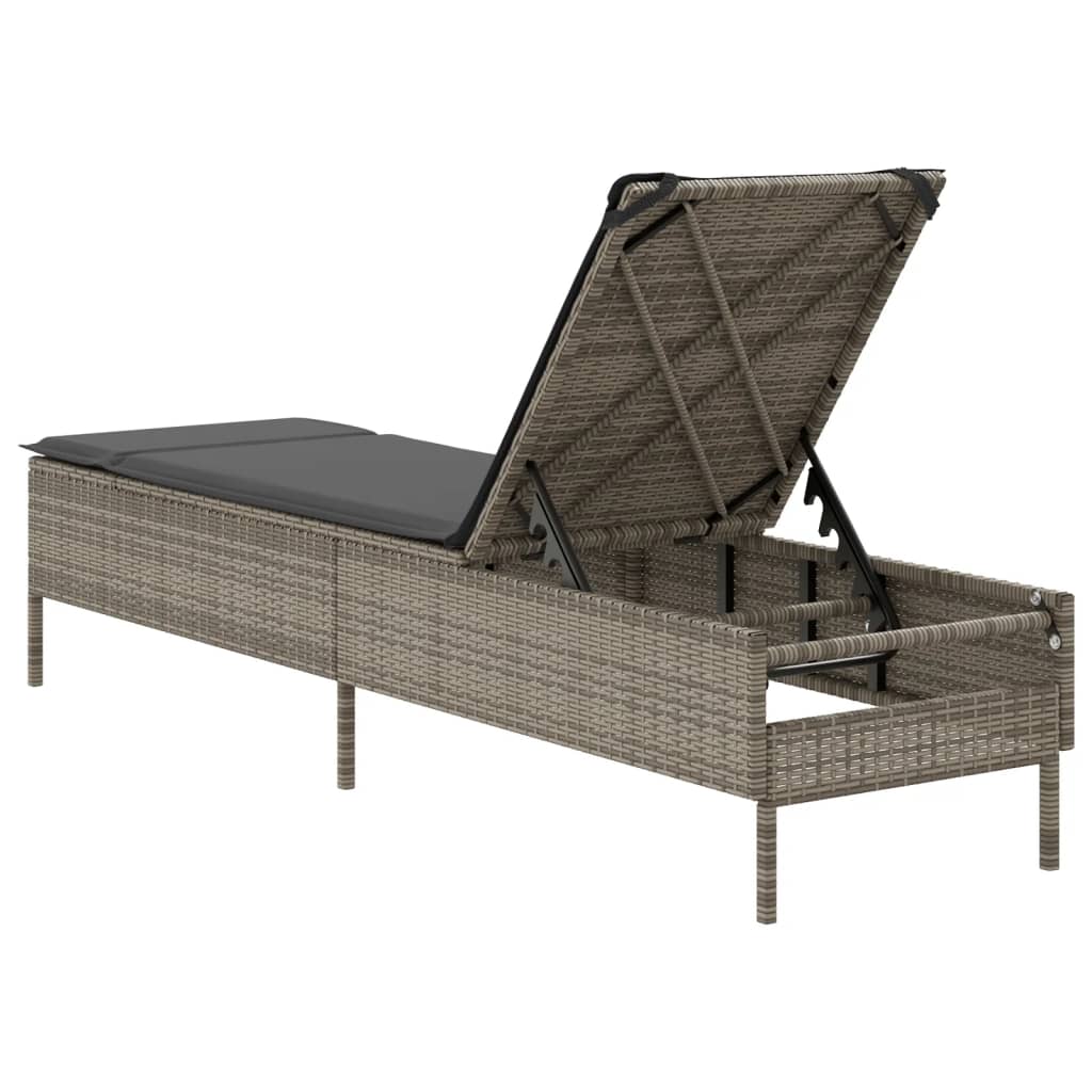 Sonnenliege mit Auflage Grau Poly Rattan