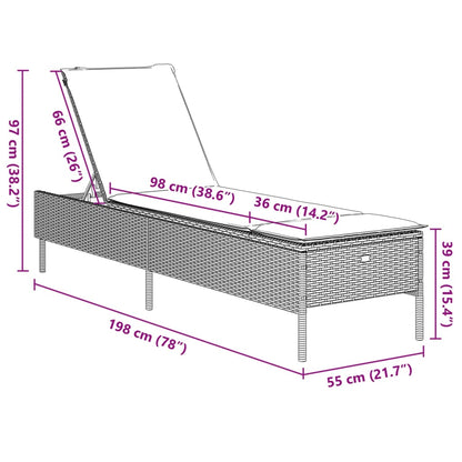 Sonnenliege mit Auflage Grau Poly Rattan