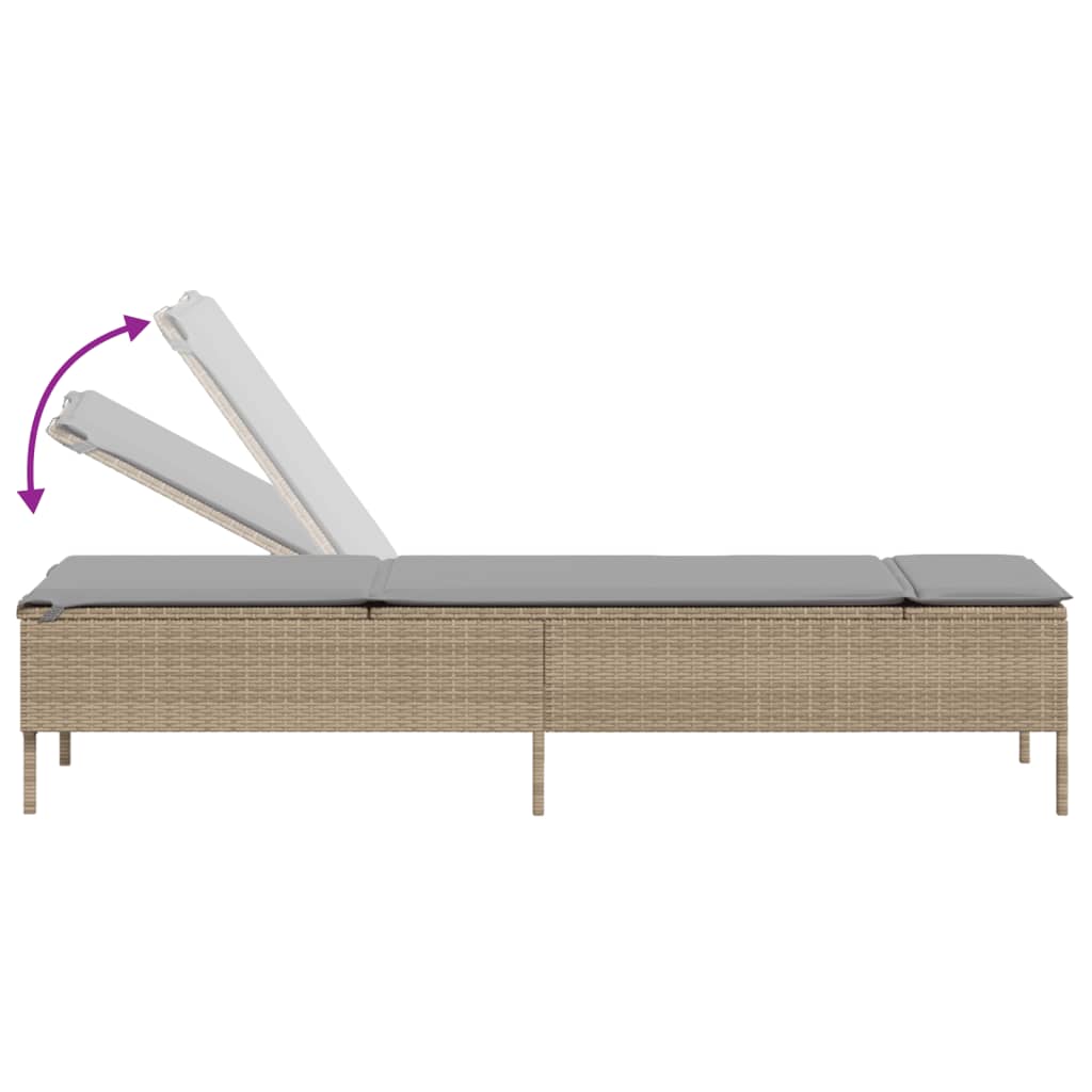 Sonnenliege mit Auflage Beige Poly Rattan