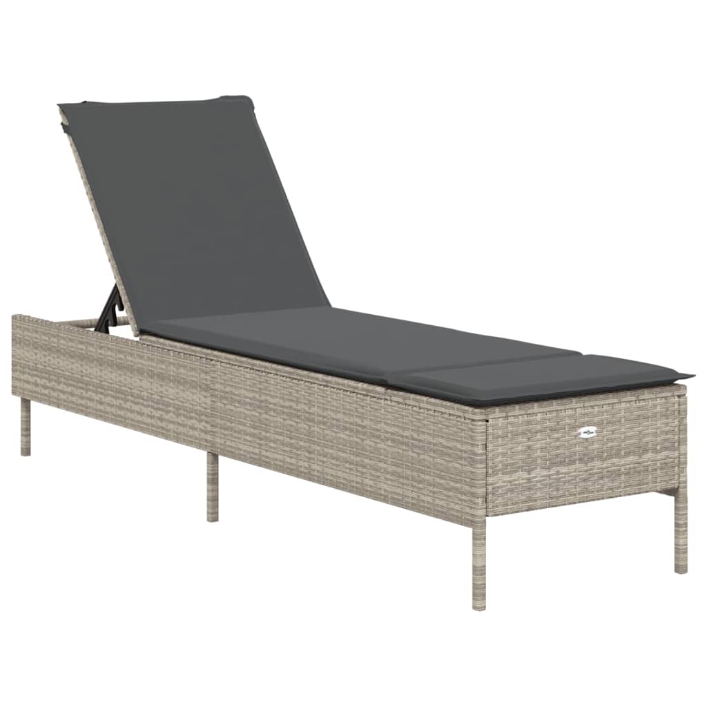 Sonnenliege mit Auflage Hellgrau Poly Rattan