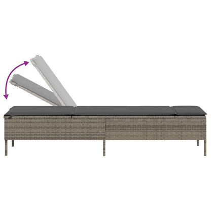 Sonnenliege mit Tisch und Auflage Grau Poly Rattan