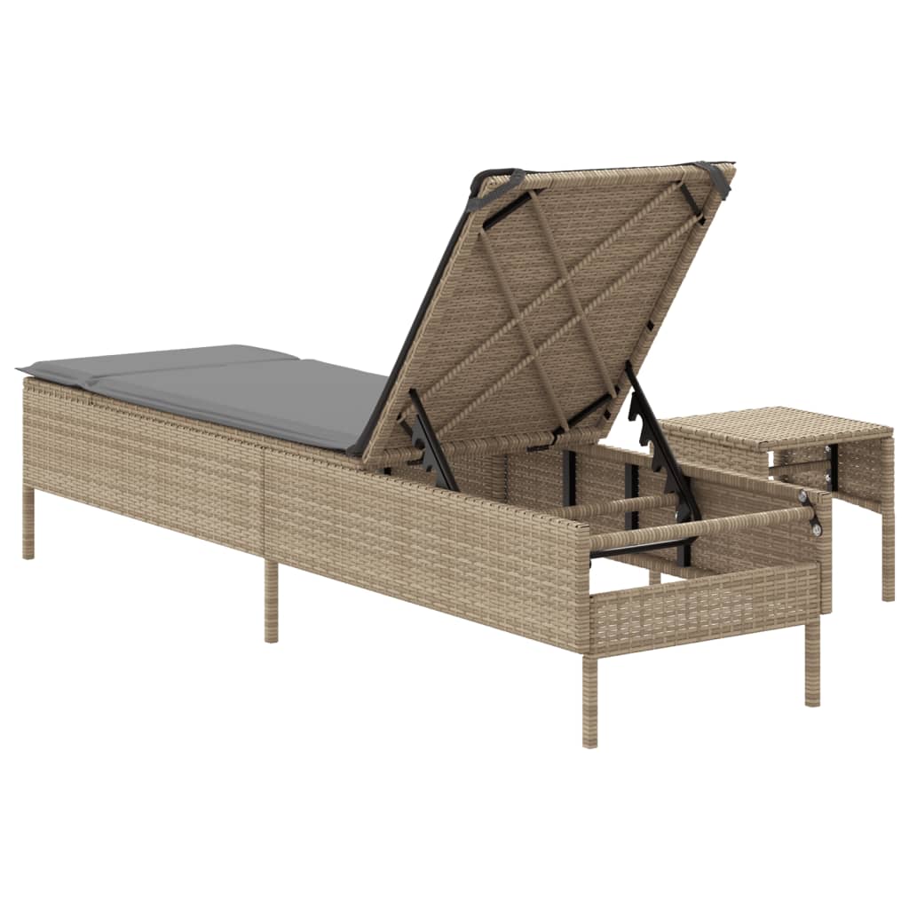 Sonnenliege mit Tisch und Auflage Beige Poly Rattan