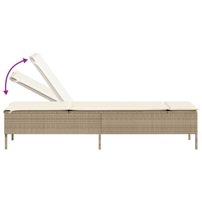 Sonnenliege mit Tisch und Auflage Beige Poly Rattan