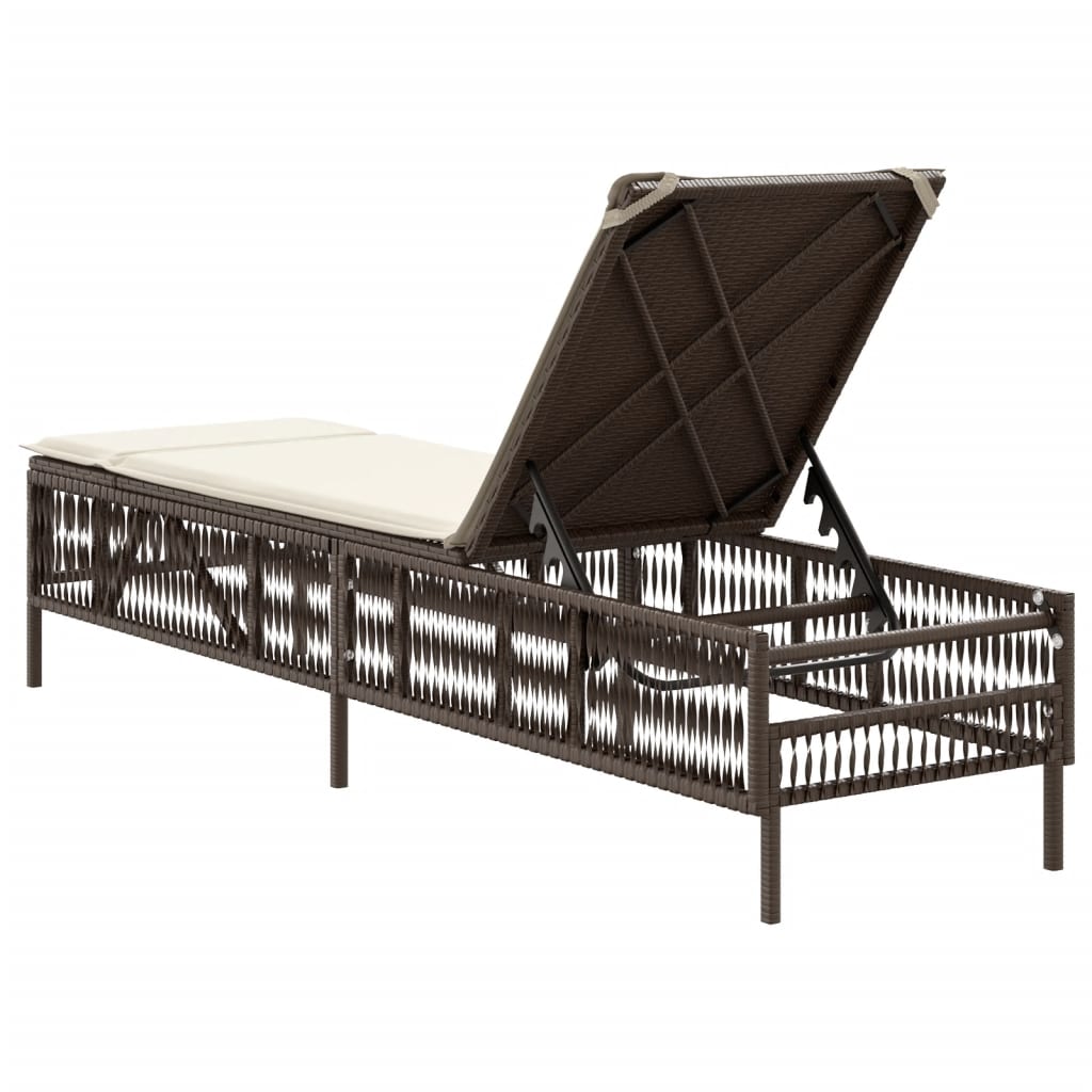 Sonnenliege mit Auflage Braun Poly Rattan