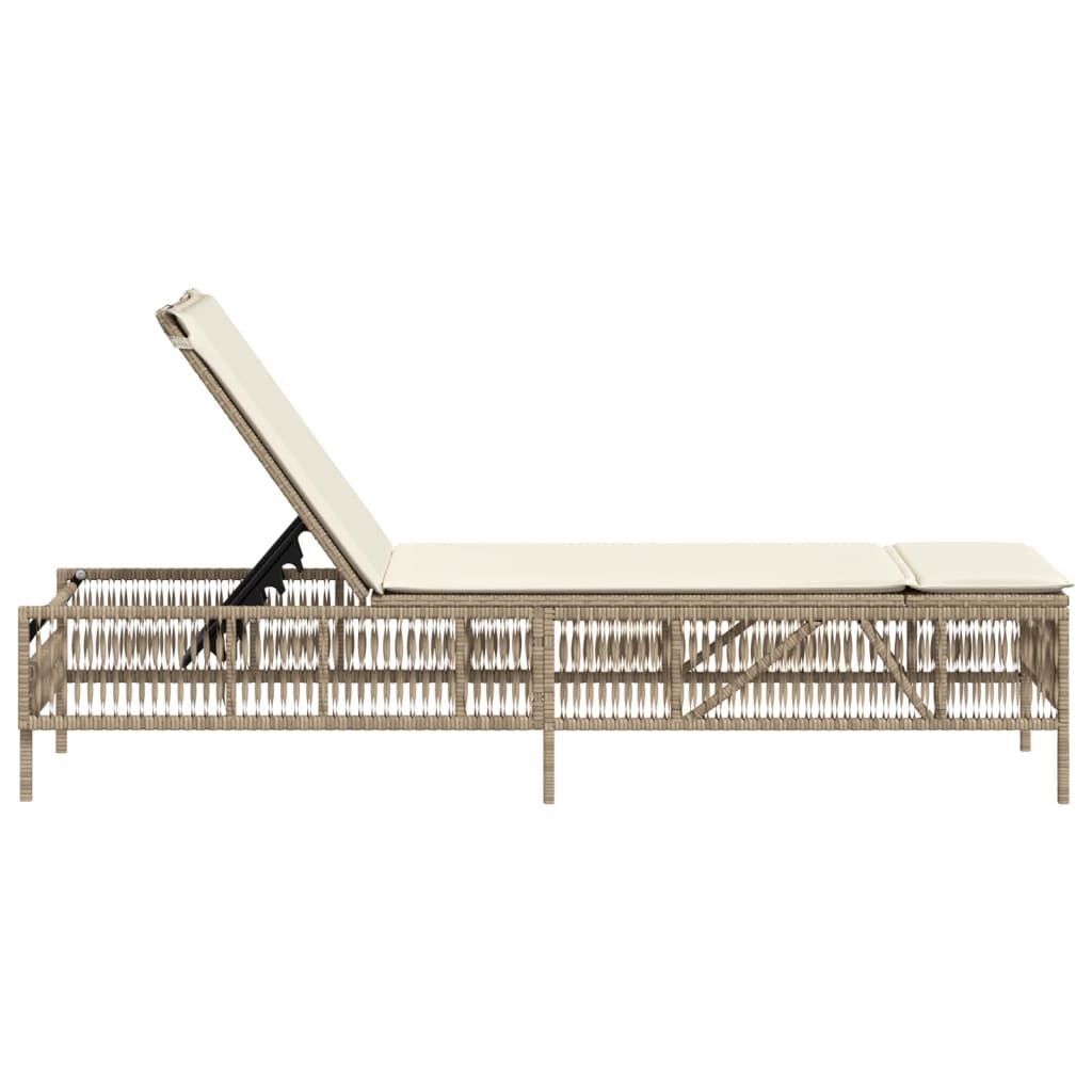 Sonnenliege mit Auflage Beige Poly Rattan