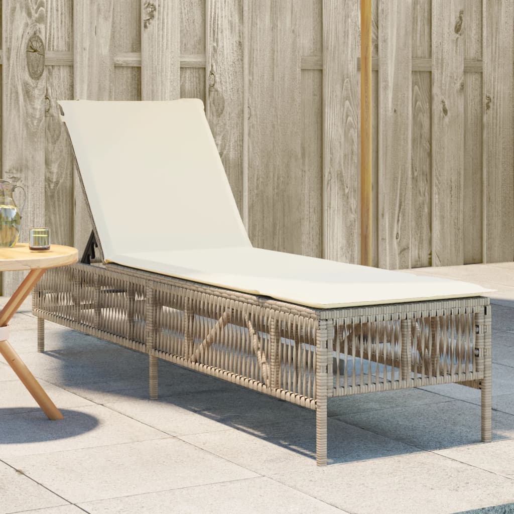 Sonnenliege mit Auflage Beige Poly Rattan