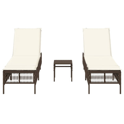 Sonnenliegen 2 Stk. mit Tisch Braun Poly Rattan