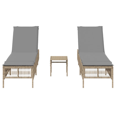 Sonnenliegen 2 Stk. mit Tisch Beige Poly Rattan