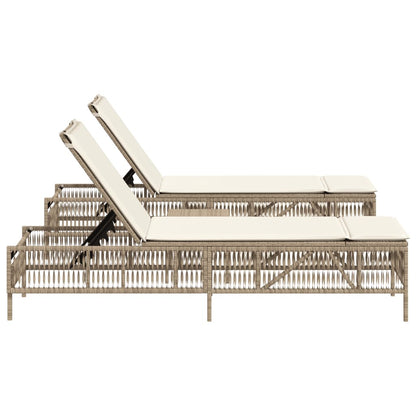 Sonnenliegen 2 Stk. mit Tisch Beige Poly Rattan