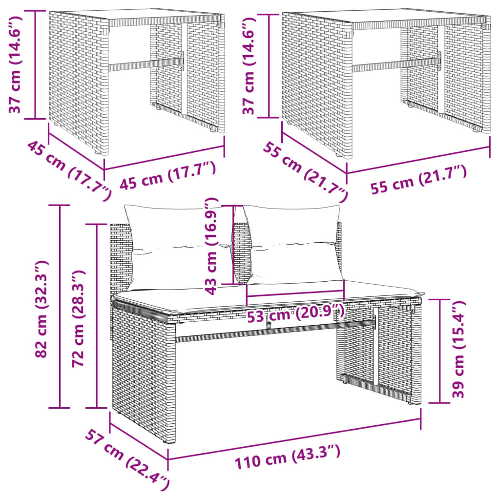 4-tlg. Garten-Sofagarnitur mit Kissen Schwarz Poly Rattan