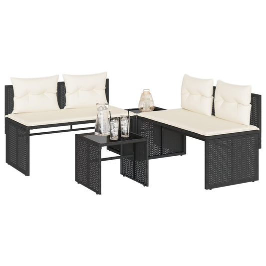 4-tlg. Garten-Sofagarnitur mit Kissen Schwarz Poly Rattan