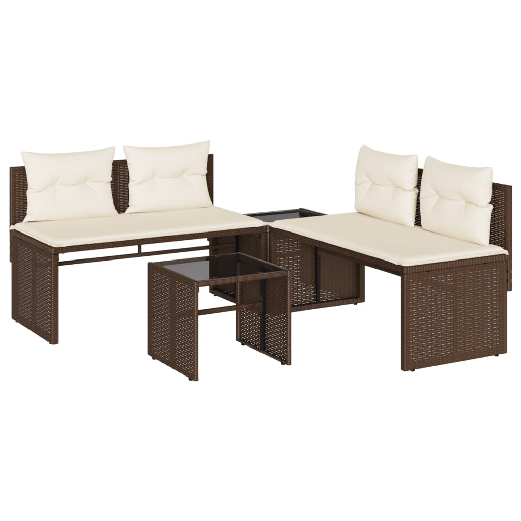 4-tlg. Garten-Sofagarnitur mit Kissen Braun Poly Rattan