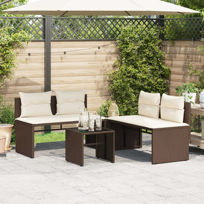 4-tlg. Garten-Sofagarnitur mit Kissen Braun Poly Rattan