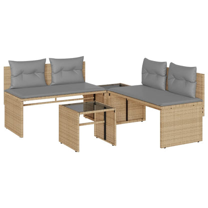 4-tlg. Garten-Sofagarnitur mit Kissen Beige Poly Rattan