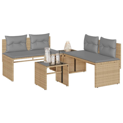 4-tlg. Garten-Sofagarnitur mit Kissen Beige Poly Rattan