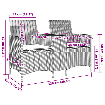 Gartensofa 2-Sitzer mit Tisch und Kissen Schwarz Poly Rattan