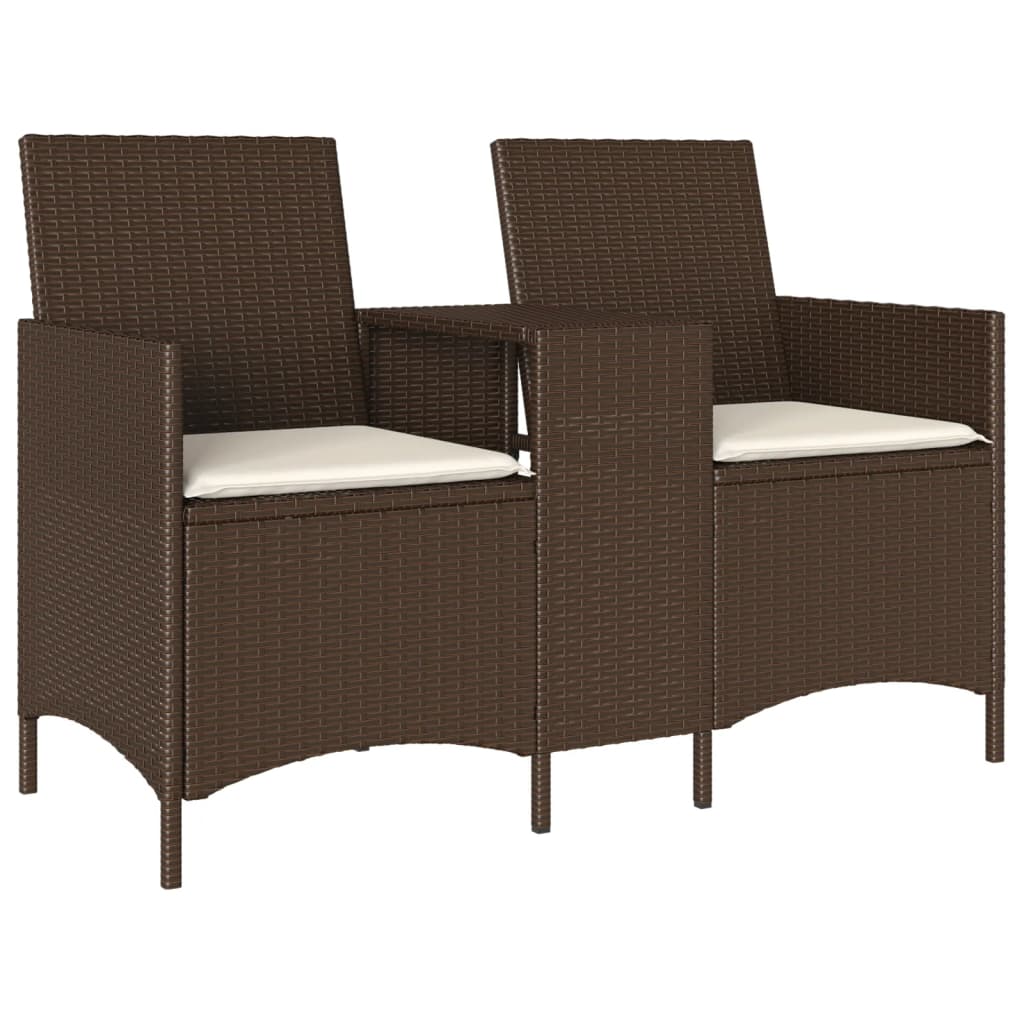 Gartensofa 2-Sitzer mit Tisch und Kissen Braun Poly Rattan