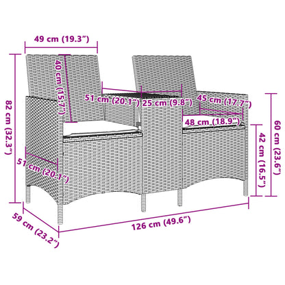 Gartensofa 2-Sitzer mit Tisch und Kissen Grau Poly Rattan