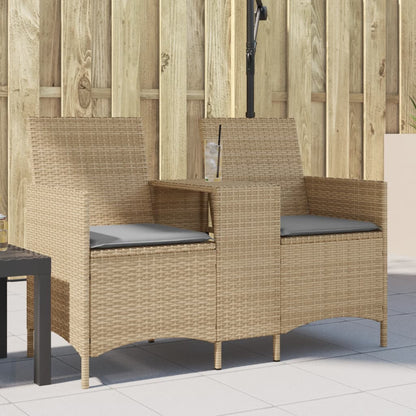 Gartensofa 2-Sitzer mit Tisch und Kissen Beige Poly Rattan