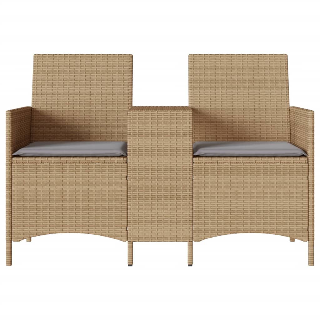 Gartensofa 2-Sitzer mit Tisch und Kissen Beige Poly Rattan