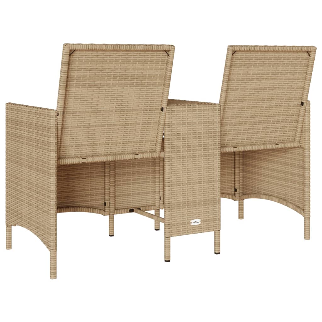 Gartensofa 2-Sitzer mit Tisch und Kissen Beige Poly Rattan