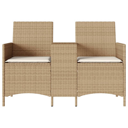 Gartensofa 2-Sitzer mit Tisch und Kissen Beige Poly Rattan