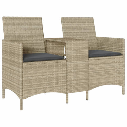 Gartensofa 2-Sitzer mit Tisch und Kissen Hellgrau Poly Rattan