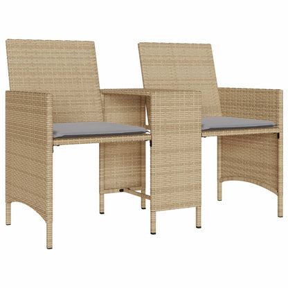 Gartensofa 2-Sitzer mit Tisch und Hockern Beige Poly Rattan