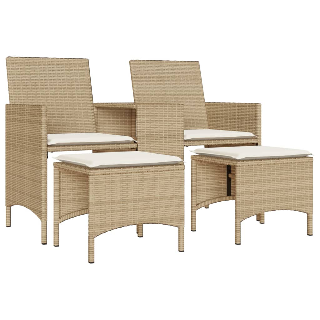 Gartensofa 2-Sitzer mit Tisch und Hockern Beige Poly Rattan