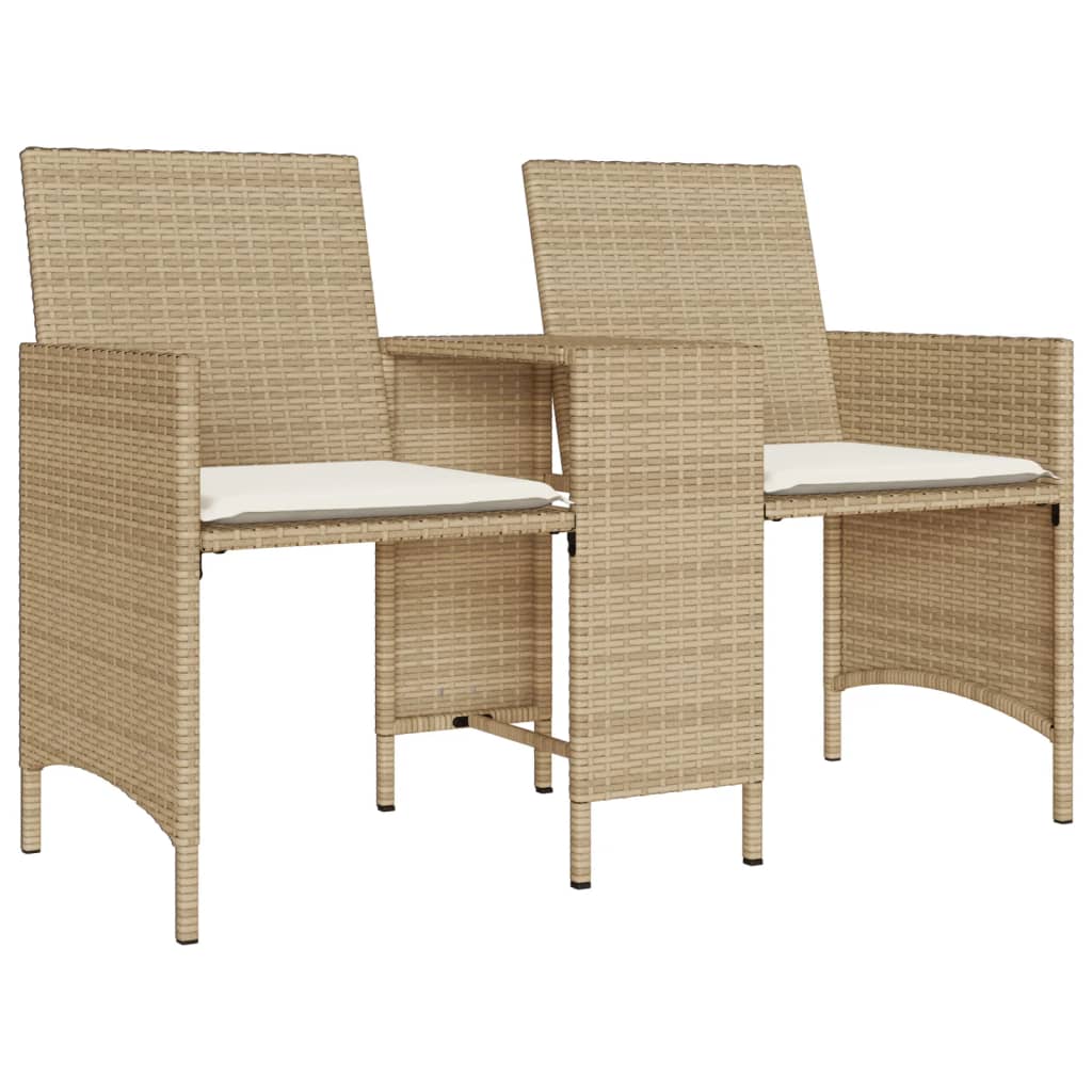 Gartensofa 2-Sitzer mit Tisch und Hockern Beige Poly Rattan