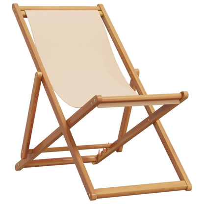 Strandstuhl Klappbar Beige Massivholz Eukalyptus und Stoff